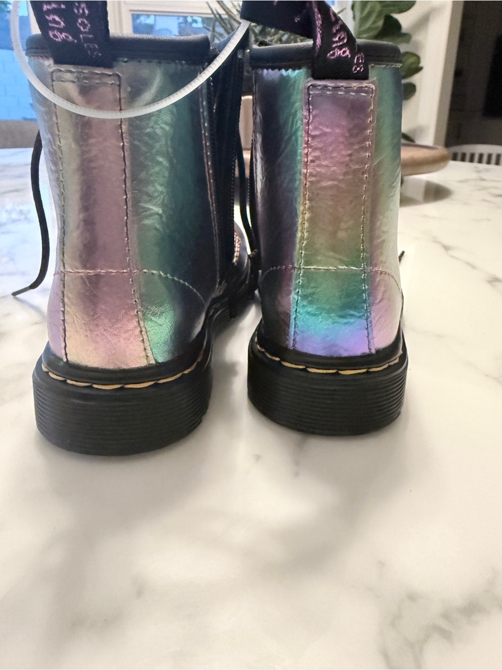 Dr. Martens Kids Iridescent Lace-Up Boots in Purple and Green - Picture 3 of 7